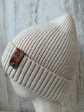 Merino Wool Leather Patch Beanie – Cream